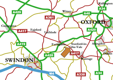 A map indicating the position of Stanford in the Vale in Oxfordshire.